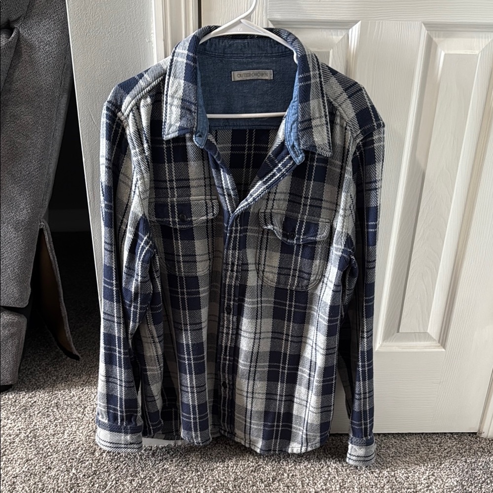 Men’s Outerknown Blue and Gray Plaid Casual Button Down Shirt